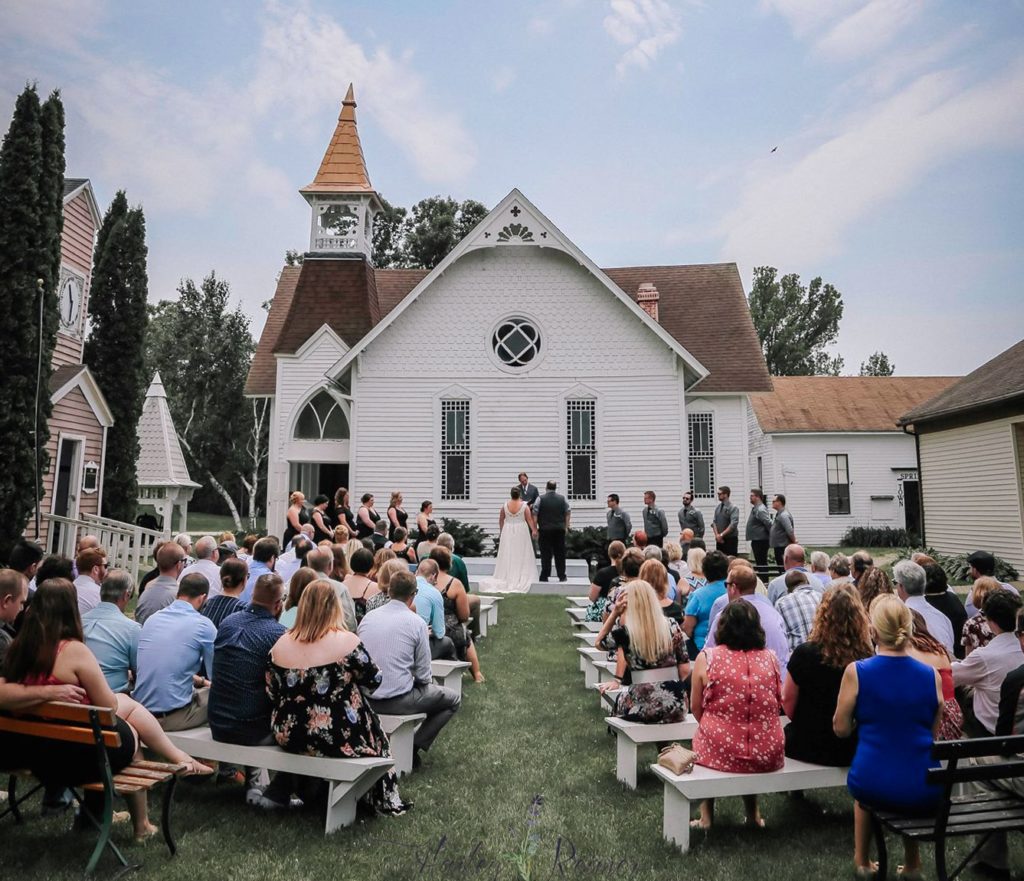 Outdoor wedding ceremony at a historic wedding venue