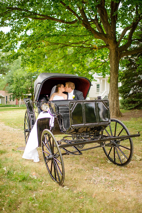 Newly married couple in carriage